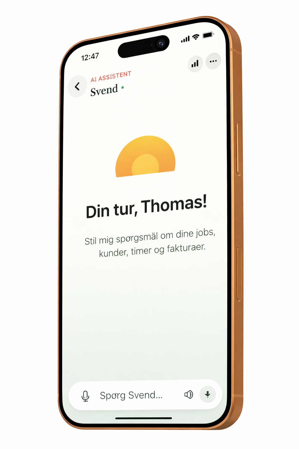 Svend AI-assistent chat på mobilen