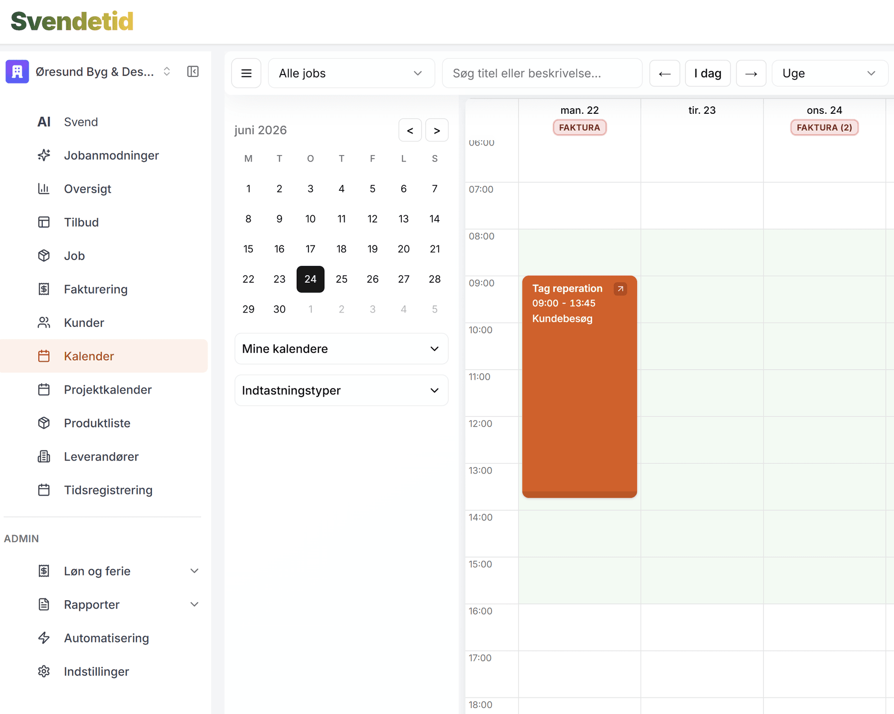 Svendetid i browseren: kalender